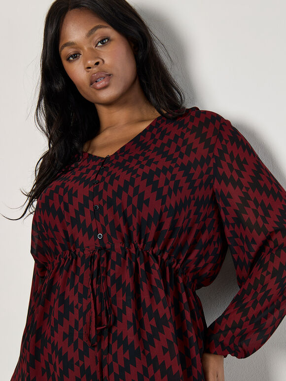 Curve Geo Print Chiffon Blouse, Burgundy, large