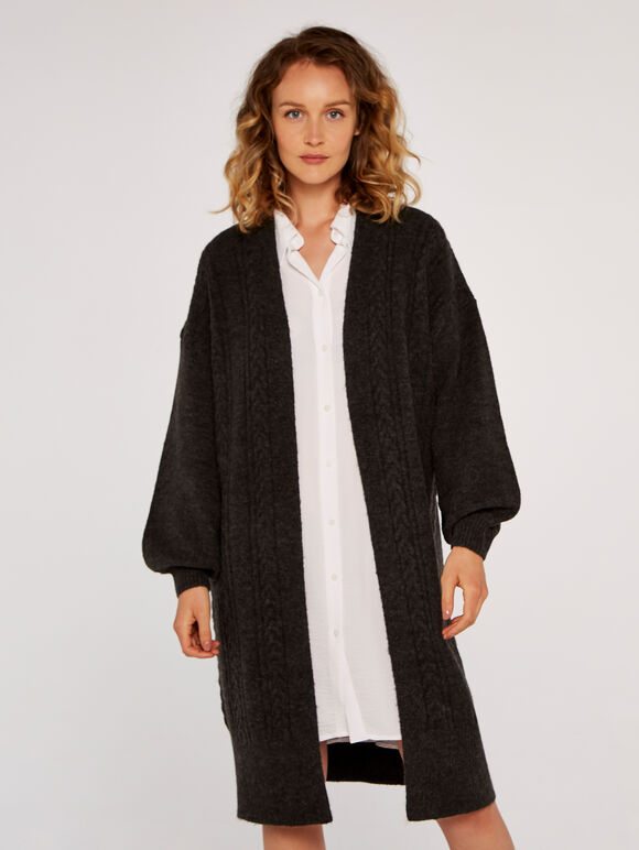 Cable Knit Coatigan, Dark Grey - Charcoal, large