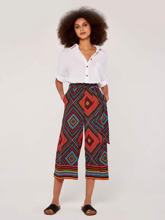 Border Print Culottes, Red, large