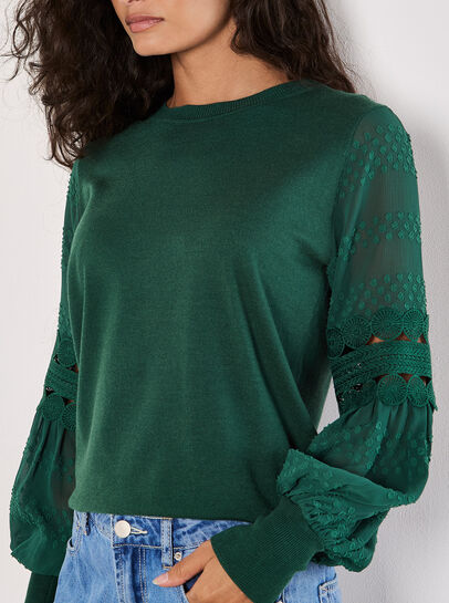 Contrast Chiffon Sleeves Jumper
