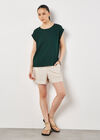 Linen Blend Split Back Oversized Top, Green, large