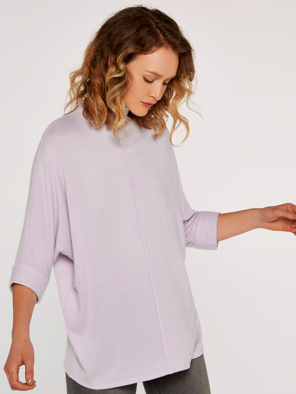 Soft Marl Mock Neck Top, Lilac, large