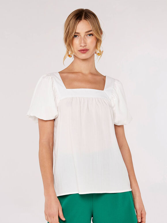 Short Sleeve Milkmaid Top, White, large