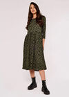 Painterly Dot Midi Dress, Khaki, large