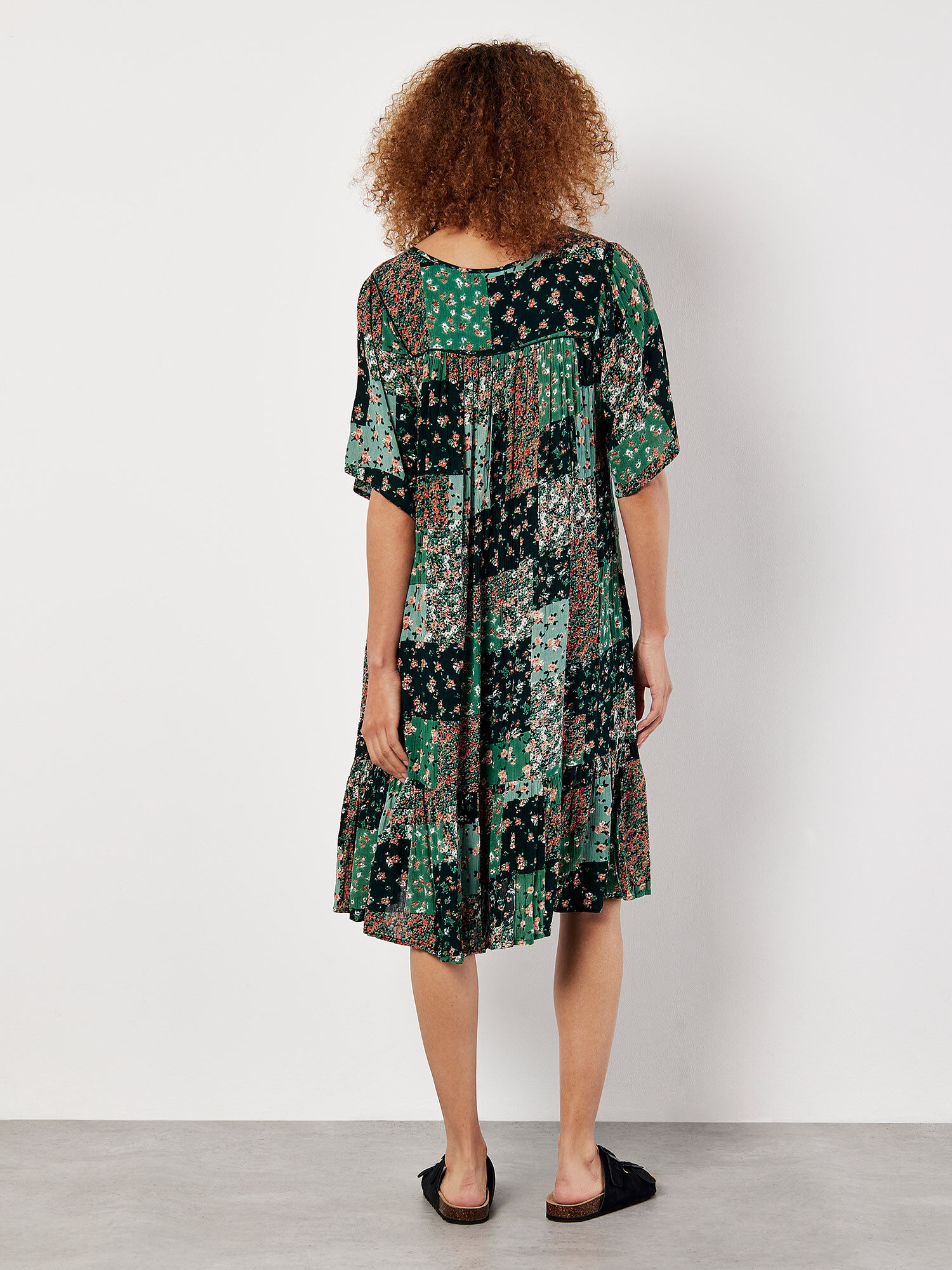 Patchwork Print Crinkle Mini Dress | Apricot Clothing