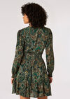 Paisley Print Ruffle Mini Dress, Green, large