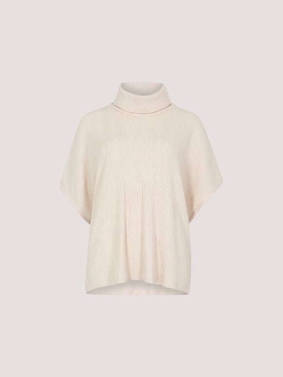 Waffle Knit Batwing Top, Cream, large
