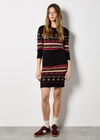 Folk Pattern Stripe Knitted Mini Dress, Black, large