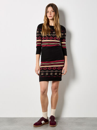 Folk Pattern Stripe Knitted Mini Dress