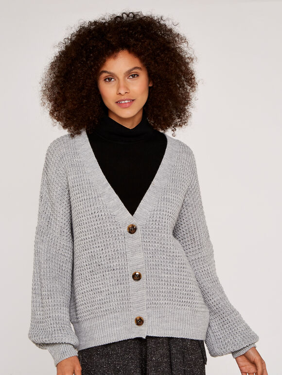 V-Neck Cardigan, Grey, large