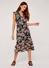 Smock Det Soft Floral Midi Dress, Navy, large