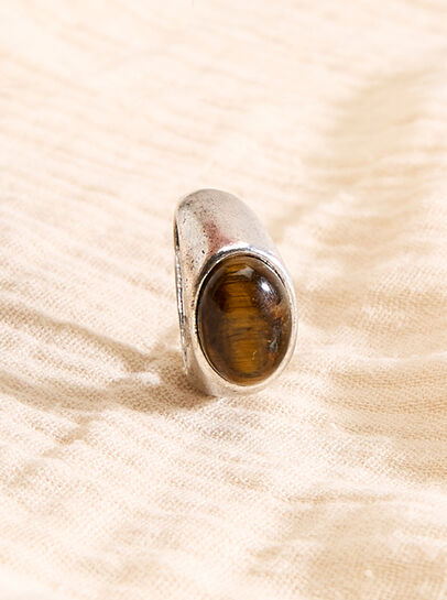 Silver Tone Brown Stone Ring