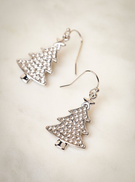 Silver Tone Christmas Tree Earrings