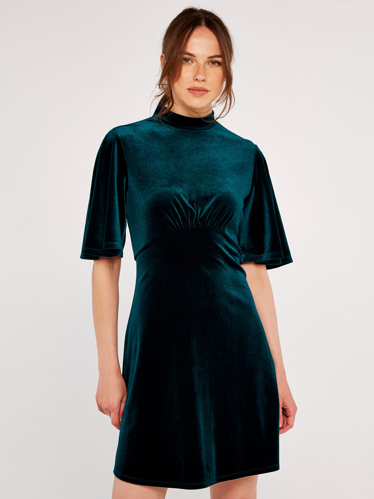 Fit And Flare Velvet Mini Dress Apricot Clothing