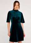 Velvet Flare Mini Dress, Green, large