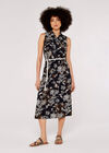 Palm Scene Midi Dress, Black, large