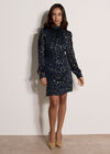 Gold Foil Spot Self-Stripe Mini Dress, Navy, large
