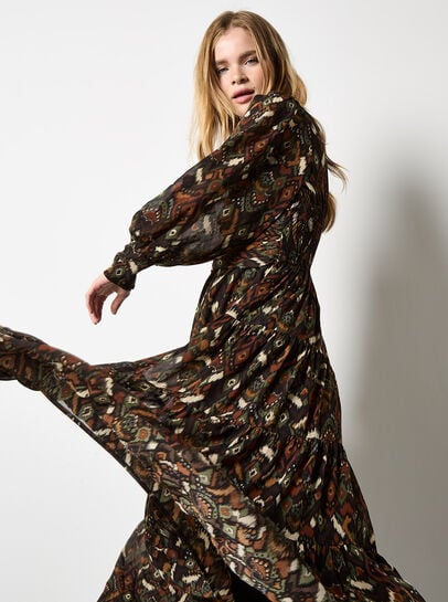 Ikat Chiffon Tiered Maxi Dress