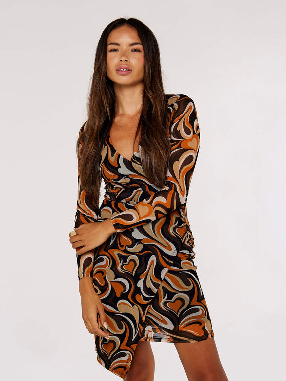 Swirl Side Ruched Mini Dress, Rust, large