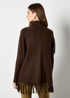 Roll Neck Fringe Poncho Jumper, Brown, large