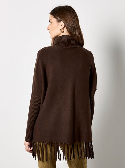 Roll Neck Fringe Poncho Jumper
