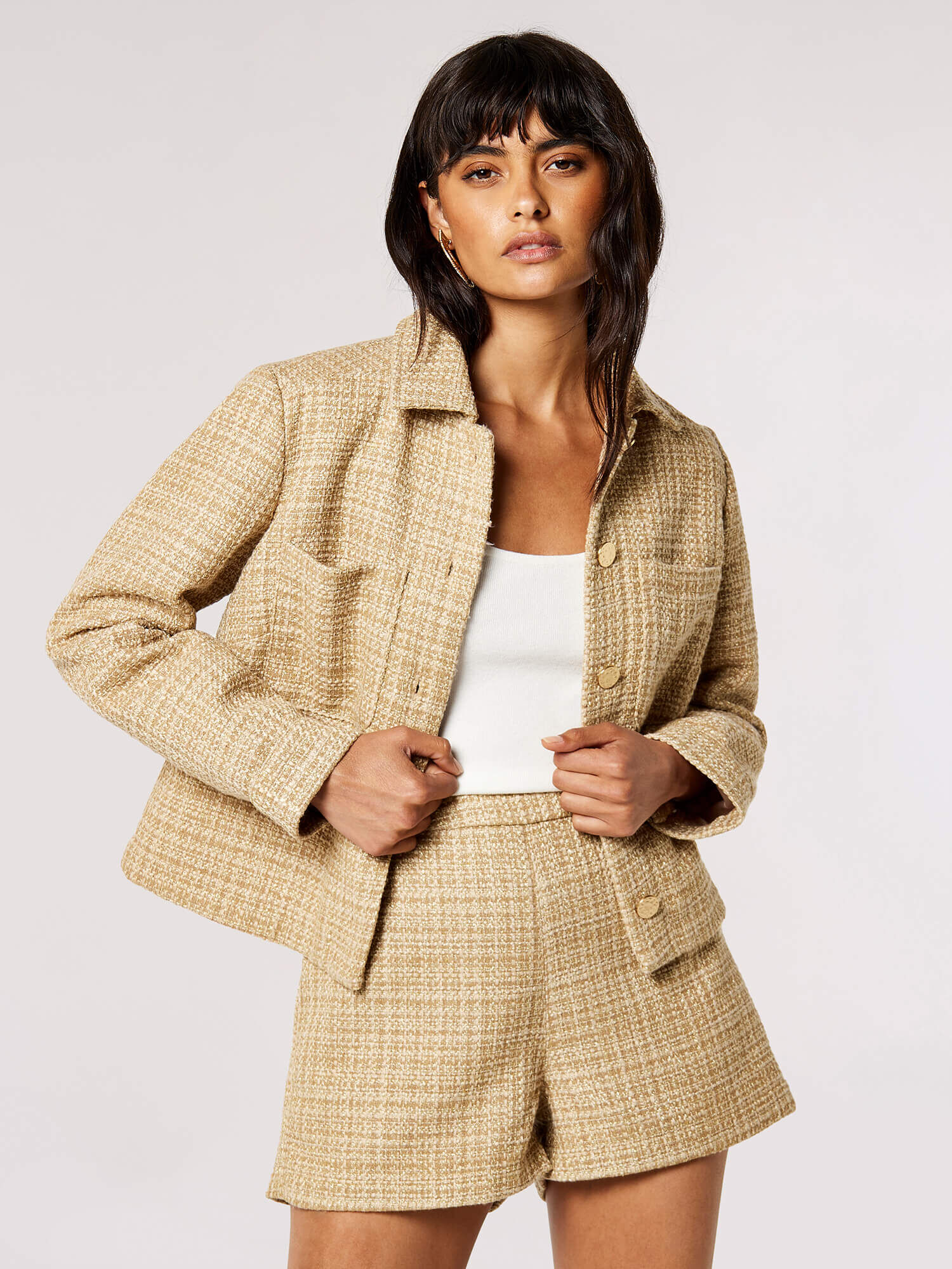 Gold Tweed Tailored Jacket | Apricot Clothing