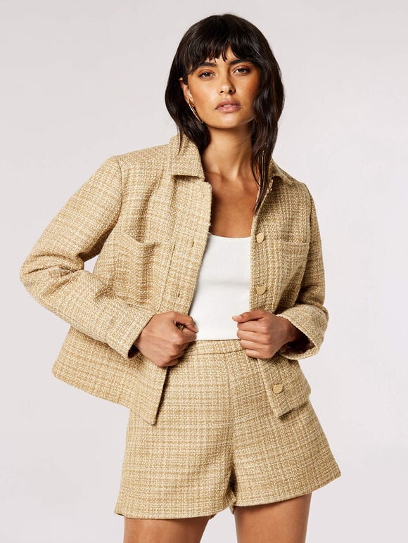 Gold Tweed Tailored Jacket, Stone, large