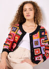 Colourful Crochet Squares Cardigan, Black, large