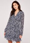 Graphic Daffodil Ruffle Dress, Navy, large