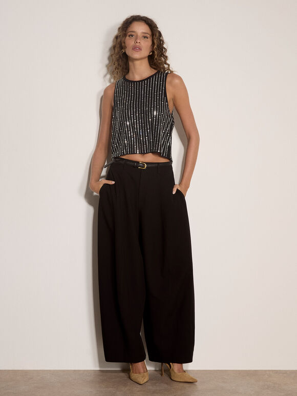 Gemstone Mesh Crop Top, Black, large