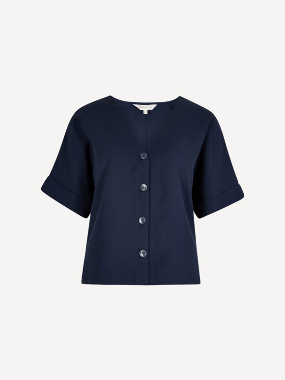 Lightweight V-neck Blouse, Navy, large