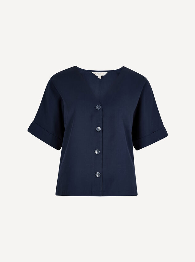 Lightweight V-neck Blouse, Navy, large