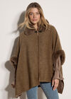 Textured Faux Fur Trim Cape, Brown, large