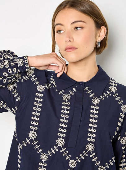 Broderie Anglaise Cotton Swing Mini Dress