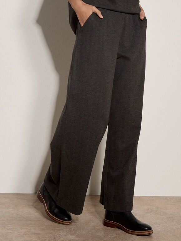 Herringbone Wide-Leg Trousers, Dark Grey/Charcoal, large