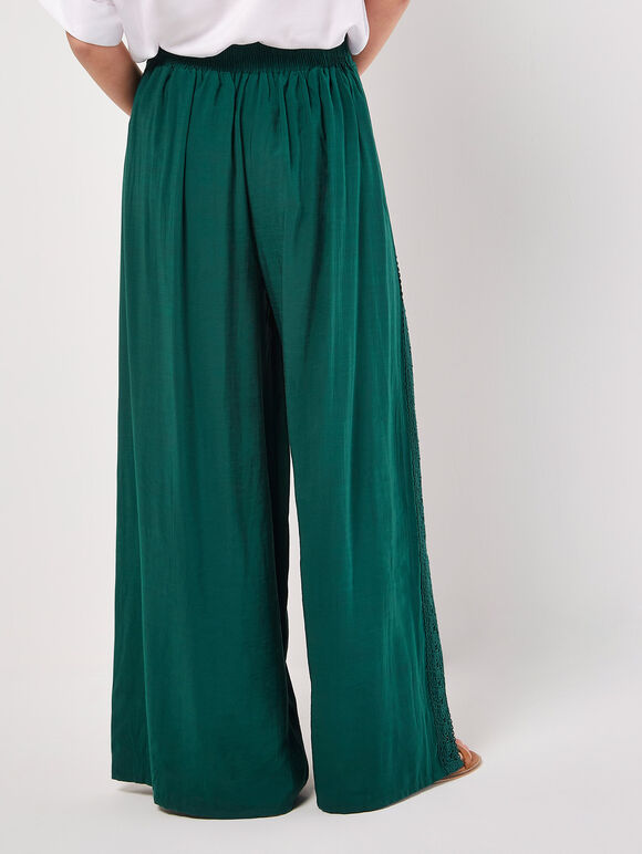 Pantalon portefeuille fendu sur le devant avec détails en dentelle, Vert, large