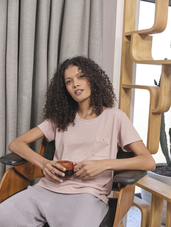 Slub Button Lounge Tee, Pink, large