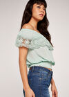 Off Shoulder Broderie Shirred Top, Mint, large