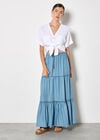 Denim Tiered Maxi Skirt, Blue, large