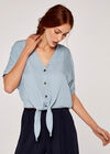 Button Tie Front Top, Blue, large