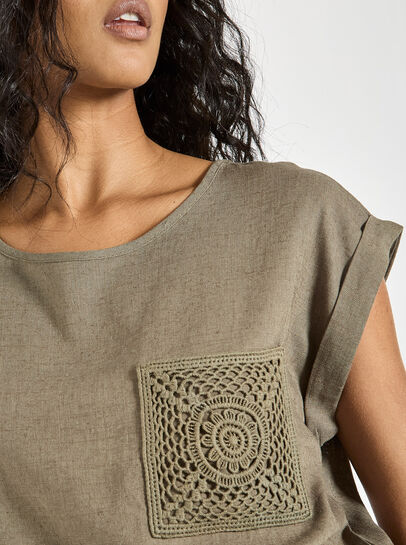 Crochet Pocket Linen Blend T-Shirt