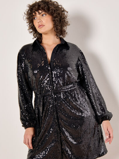 Curve Sequin Shirt Mini Dress