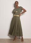 Boho Belted Midi Skirt, Khaki, large