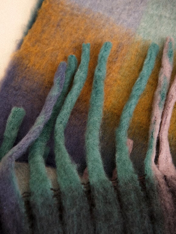 Check Colour Block Scarf, Black, large