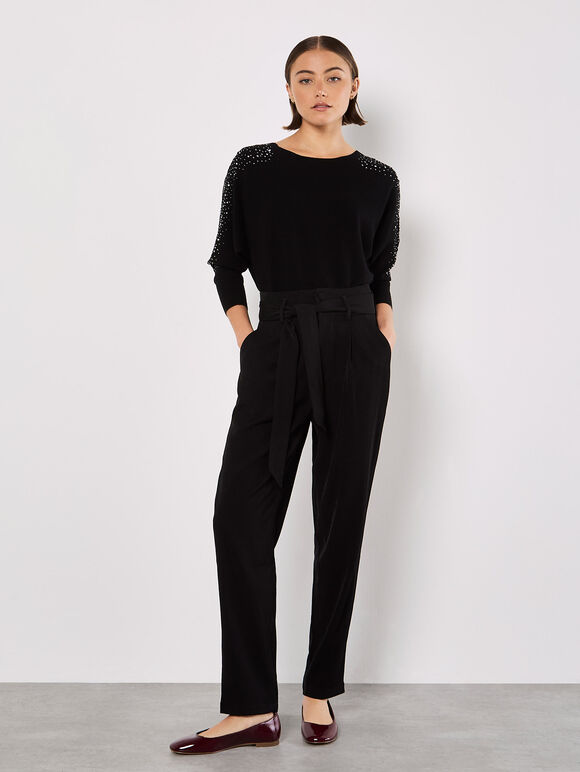 Lace Rhinestone Embellished Jumper, Black, large