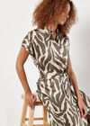Textured Satin Zebra Print Midi Dress, Khaki, large