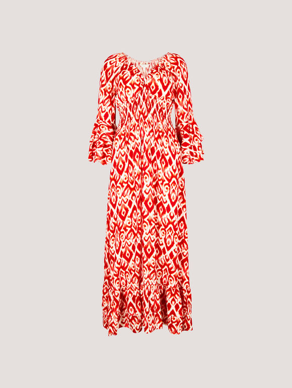 Ikat Swirls Maxi Dress, Red, large