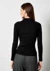 Zip Through Ribbed Knit Cardigan, Black, large