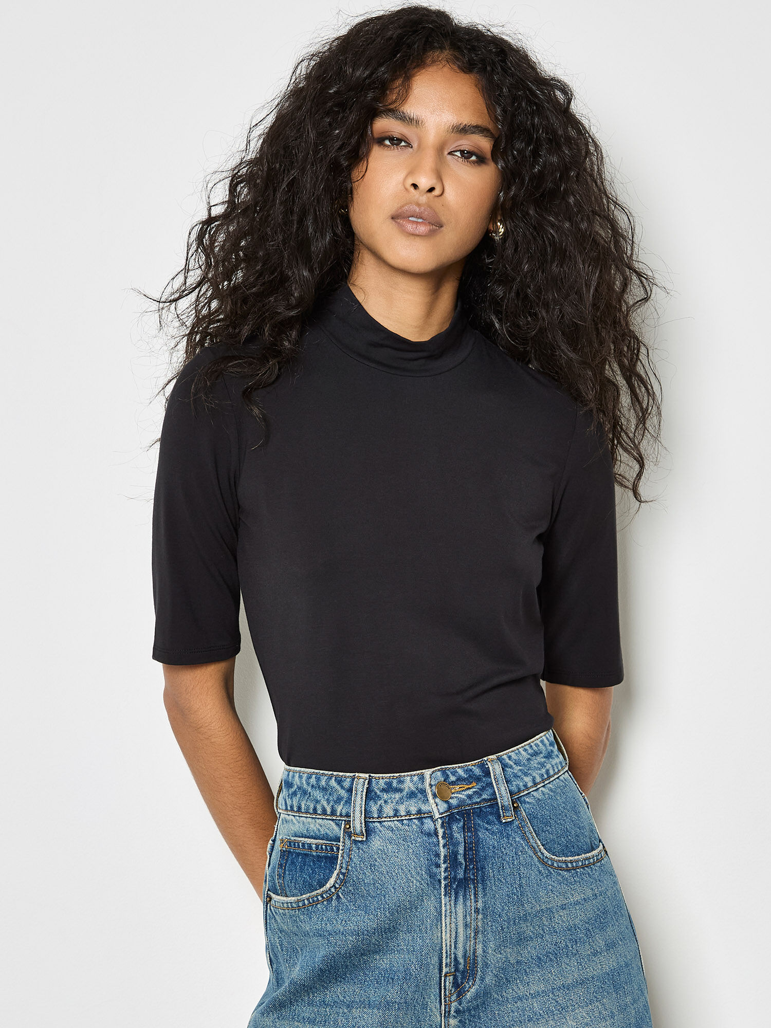 Jersey Mock Neck Top | Apricot Clothing