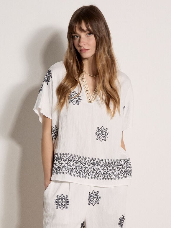 Paisley Embroidered Top & Trouser Set, , large